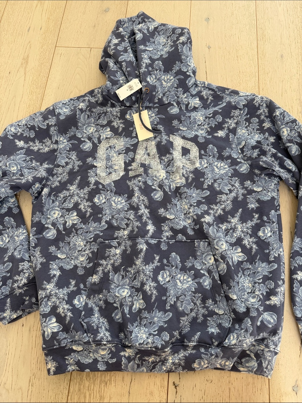 NEW EXCLUSIVE LoveShackFancy Blue Floral GAP Logo Hoodie Sweater